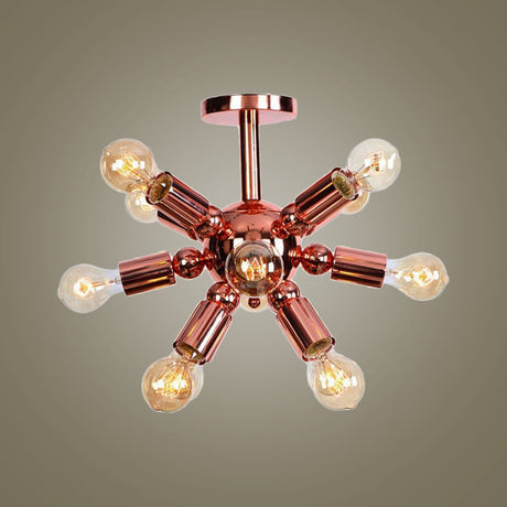 Vintage Copper Finish 6/9 Lights Starburst Semi Flush Ceiling Light For Bedroom