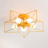 Stylish Grey/Pink Metallic Loft Indoor Semi-Flush Ceiling Light With Star Cage Shade - Set Of 5