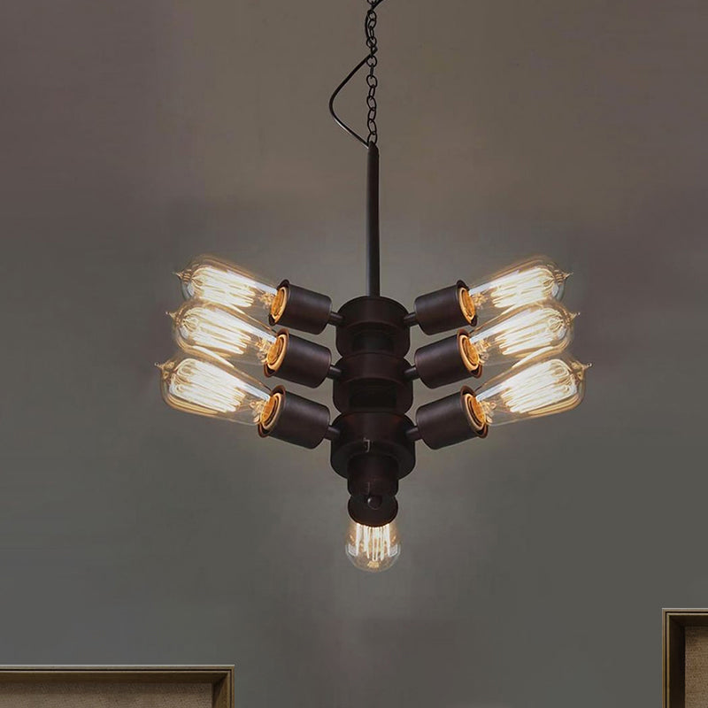 Vintage Black Finish Metal Chandelier With Hanging Rod - 3/4/5 Lights Perfect For Bars