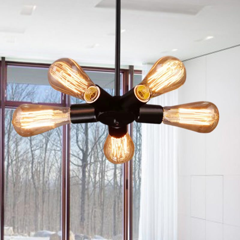 Vintage Black Finish Metal Chandelier With Hanging Rod - 3/4/5 Lights Perfect For Bars