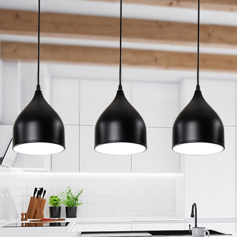 Modernist 3-Light Metallic Black/White Ceiling Pendant With Dome Shade