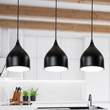 Modernist 3-Light Metallic Black/White Ceiling Pendant With Dome Shade