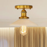 Vintage Style Metal Semi-Flush Mount Ceiling Light With Conical Shape - 1 Fixture In Bronze/Brass