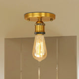 Retro Industrial Metal Black/Brass Finish Ceiling Lighting - Exposed Bulb Semi Flush Mount Light For