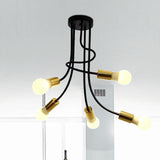 Vintage Bare Bulb Ceiling Light - Black/Gold Metallic Semi Flush With Curved Arm For Bedroom