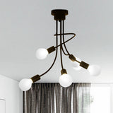 Vintage Bare Bulb Ceiling Light - Black/Gold Metallic Semi Flush With Curved Arm For Bedroom Black