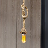 Minimalist Exposed Hanging Lamp: Natural Rope Ceiling Light In Beige