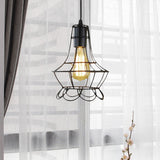 Metal Industrial Pendant Lighting With Flower Cage Shade - Height Adjustable Ceiling Fixture For