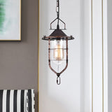 Vintage Black/Rust Cone Ceiling Pendant Lamp With Clear Glass & Cage - Ideal For Living Room