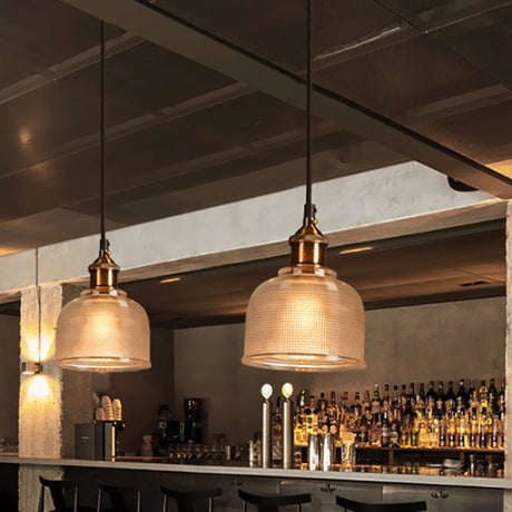 Industrial Brass Prismatic Glass Dome Pendant Light In Red/Bronze/Blue - Single-Light Fixture