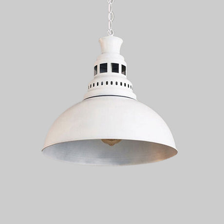 Vintage Iron Dome Restaurant Pendant Light With Vented Socket In Black/White