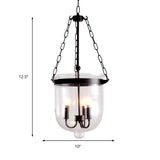 Industrial Clear Glass Pendant Chandelier With Chain - 3-Light Black Hanging Fixture