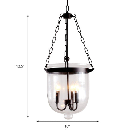 Industrial Clear Glass Pendant Chandelier With Chain - 3-Light Black Hanging Fixture