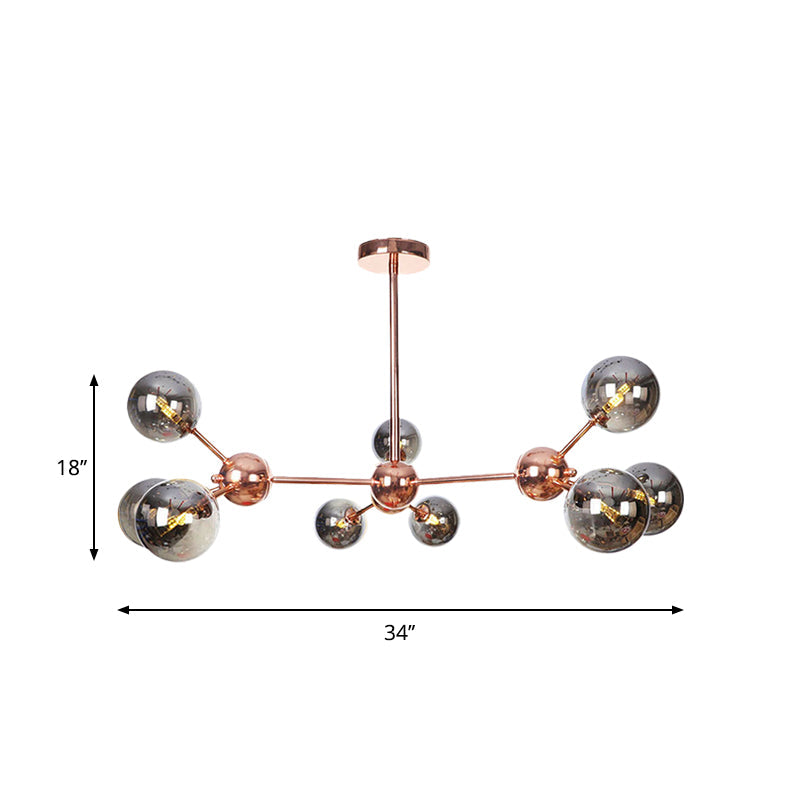 Vintage Copper Ceiling Chandelier With Glass Orb Shades - 3/9/12 Lights Branch Design Sizes