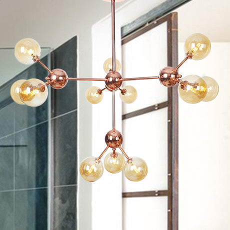 Vintage Copper Ceiling Chandelier With Glass Orb Shades - 3/9/12 Lights Branch Design Sizes