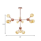 Vintage Copper Ceiling Chandelier With Glass Orb Shades - 3/9/12 Lights Branch Design Sizes
