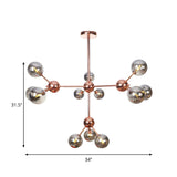 Vintage Copper Ceiling Chandelier With Glass Orb Shades - 3/9/12 Lights Branch Design Sizes