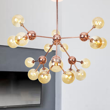 Vintage Copper Ceiling Chandelier With Glass Orb Shades - 3/9/12 Lights Branch Design Sizes