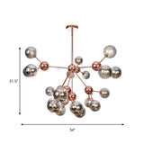 Vintage Copper Ceiling Chandelier With Glass Orb Shades - 3/9/12 Lights Branch Design Sizes