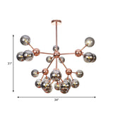 Vintage Copper Ceiling Chandelier With Glass Orb Shades - 3/9/12 Lights Branch Design Sizes