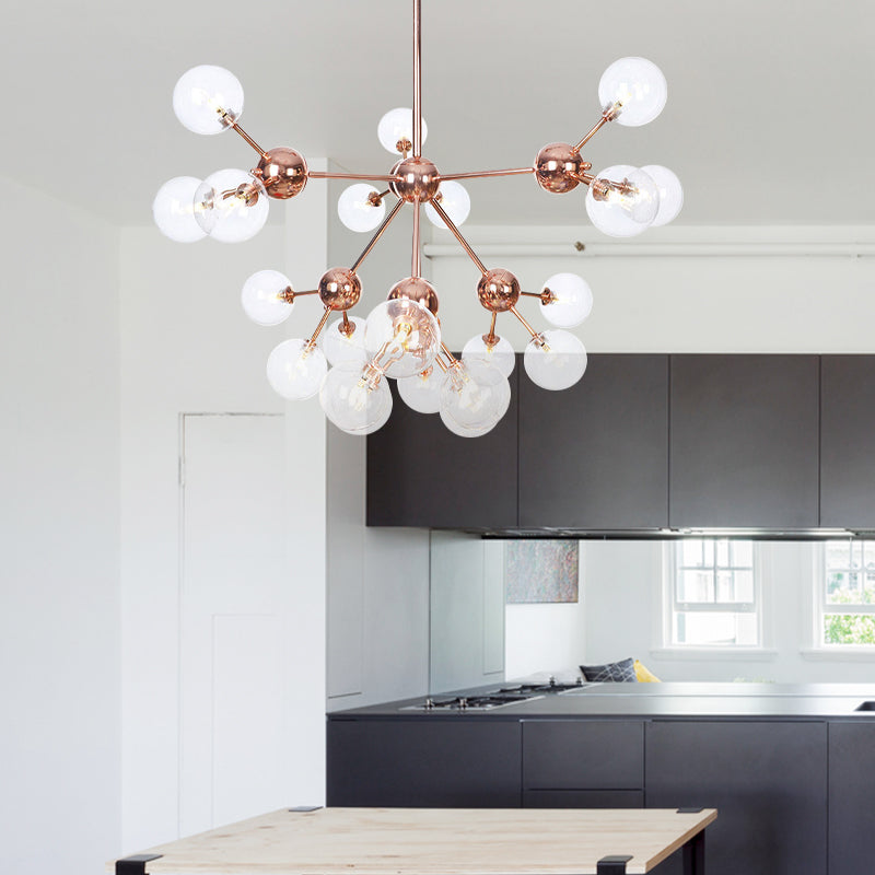 Vintage Copper Ceiling Chandelier With Glass Orb Shades - 3/9/12 Lights Branch Design Sizes