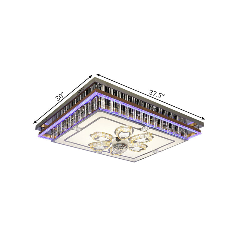 Modern Clear Crystal Block Flush Mount Led Ceiling Light Fixture With Stainless-Steel Design