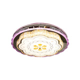 Modern Crystal Block Led Flush Ceiling Lamp In Stainless Steel With Floral Design