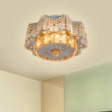 Modern Led Flush Mount Light Fixture With Clear Crystal Blocks In Nickel - Twelve-Pointed Star