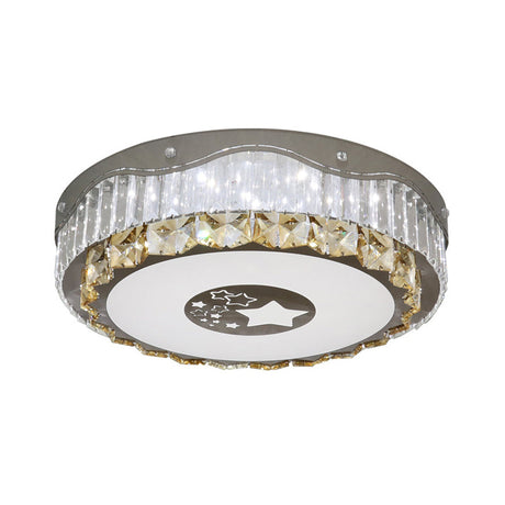Modern Led Stainless-Steel Flush Mount Ceiling Light With Clear Crystal Blocks- Bedroom Ready