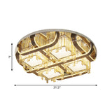 Modern Led Circle Flush Stainless-Steel Rectangular-Cut Crystal Ceiling Lamp With Cubic Shade