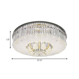 Modern Nickel Led Flush Mount Lamp With Clear Crystal Prisms Drum Design - Stylish Ceiling Lighting