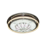 Modern Drum Led Flush Ceiling Light With Clear Crystal Draping - 23.5/31.5 Wide Stainless-Steel