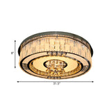 Contemporary Stainless-Steel Drum Flushmount Led Ceiling Light With Crystal Blocks