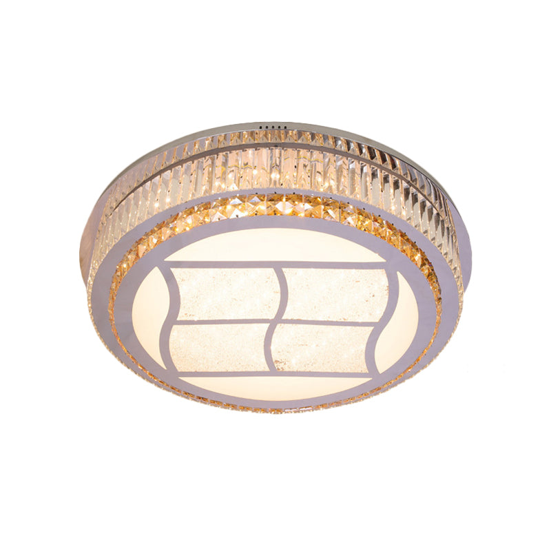 Contemporary Stainless-Steel Led Flush Mount Light Fixture With Crystal Blocks 19.5/31.5 Width