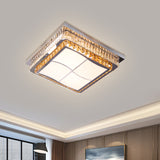 Contemporary Stainless-Steel Led Flush Mount Light Fixture With Crystal Blocks 19.5/31.5 Width