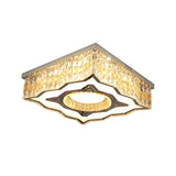Contemporary Clear Crystal And Stainless-Steel Led Flush Mount Lamp With Curvy-Side Square Design