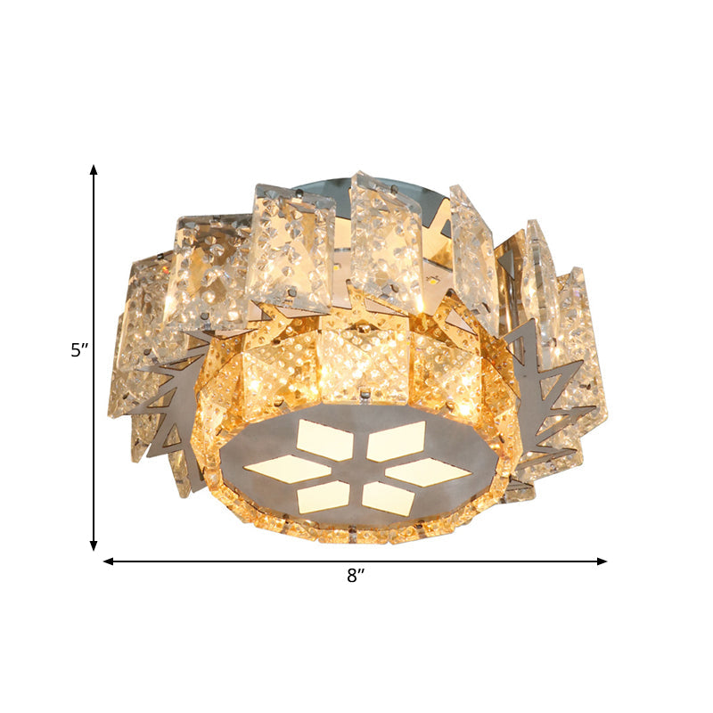 Contemporary Led Crystal Flush Mount Lamp For Porch Ceiling With Windmill Design In Nickel Finish