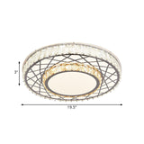 Clear Led Crystal Block Light Fixture - Modern Round Stainless-Steel Flush Mount For Great Room