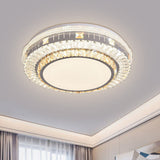 Clear Led Crystal Block Light Fixture - Modern Round Stainless-Steel Flush Mount For Great Room / B
