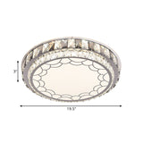 Modern Led Stainless-Steel Flushmount Light Fixture With Clear Faceted Crystal Blocks And