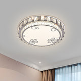 Modern Led Stainless-Steel Flushmount Light Fixture With Clear Faceted Crystal Blocks And