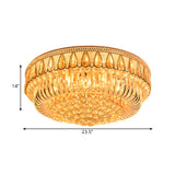 Modern Gold Drum Flush Mount Ceiling Light With 7 Clear Crystal Orbs - Ideal For Living Room