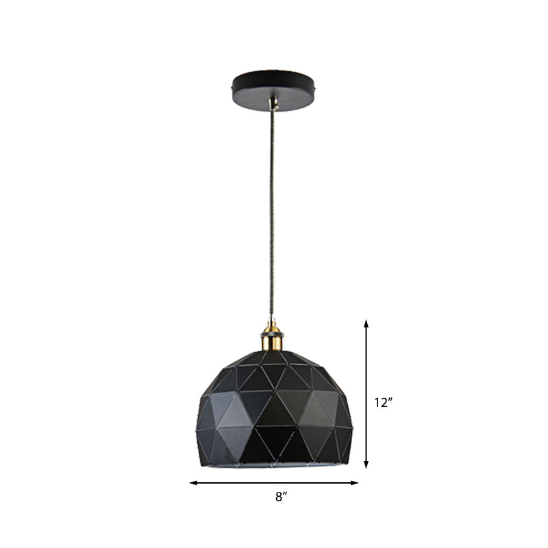 Modern Metal Hanging Lamp: 1-Light Domed Suspension Light With Folded Design In Black/White For