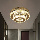 Contemporary Stainless-Steel Led Semi Flush Mount Ceiling Lamp With Clear Crystal Blocks
