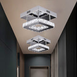 Modern Gold/Stainless - Steel Led Square Ceiling Lamp With Clear Faceted Crystal Blocks And