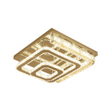 Modern Stainless-Steel Square Ceiling Light With Led Clear Cut Crystal Blocks - Semi-Flush Mount For