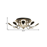 Teardrop Flushmount Bevel Cut Glass Ceiling Fixture - Modern Style Black/White 10/12 Bulbs