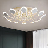 Modern Black/White Crystal Ceiling Light With Raindrop Shade 10/12 Heads Parlor Flush Mount Lamp