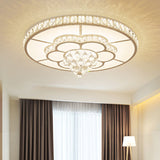 Contemporary Flower Led Ceiling Lamp With Faceted Crystal Flush Mount In White - 19.5/23.5 Wide /
