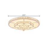 Contemporary Flower Led Ceiling Lamp With Faceted Crystal Flush Mount In White - 19.5’/23.5’ Wide